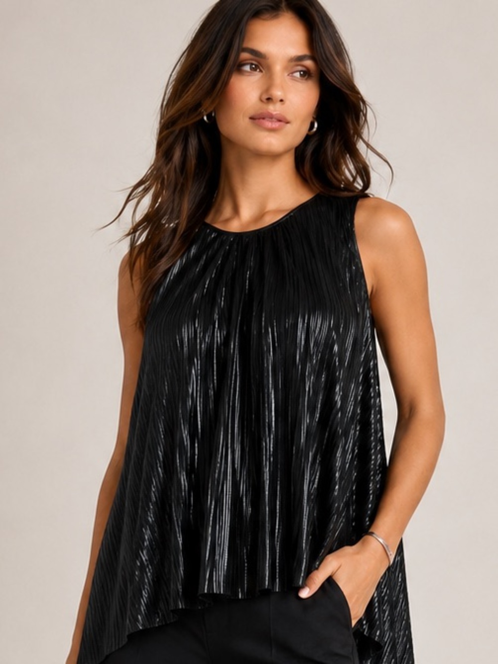Anthropologie Pleated Metallic Swing Tank Top NWT Size M